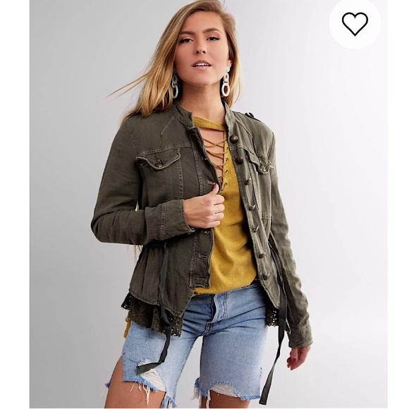 Free People Jackets & Blazers - Free People XS Green Emilia Utility Military Blazer Jacket Urban Outfitters